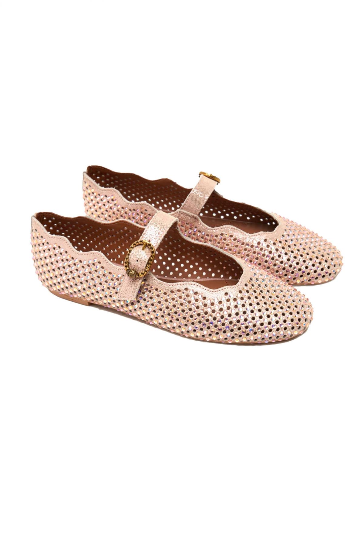 KURT GEIGER ΠΑΠΟΥΤΣΙΑ MΠΑΛΑΡΙΝΕΣ WAVY MAYFAIR BALLET FLAT ΣΤΡΑΣ LOGO METAΛΛΙΚΟ ΡΟΖ