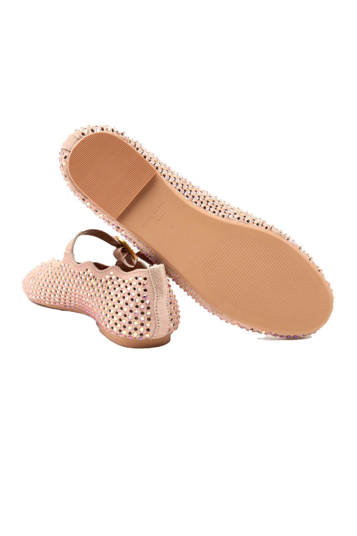 KURT GEIGER ΠΑΠΟΥΤΣΙΑ MΠΑΛΑΡΙΝΕΣ WAVY MAYFAIR BALLET FLAT ΣΤΡΑΣ LOGO METAΛΛΙΚΟ ΡΟΖ