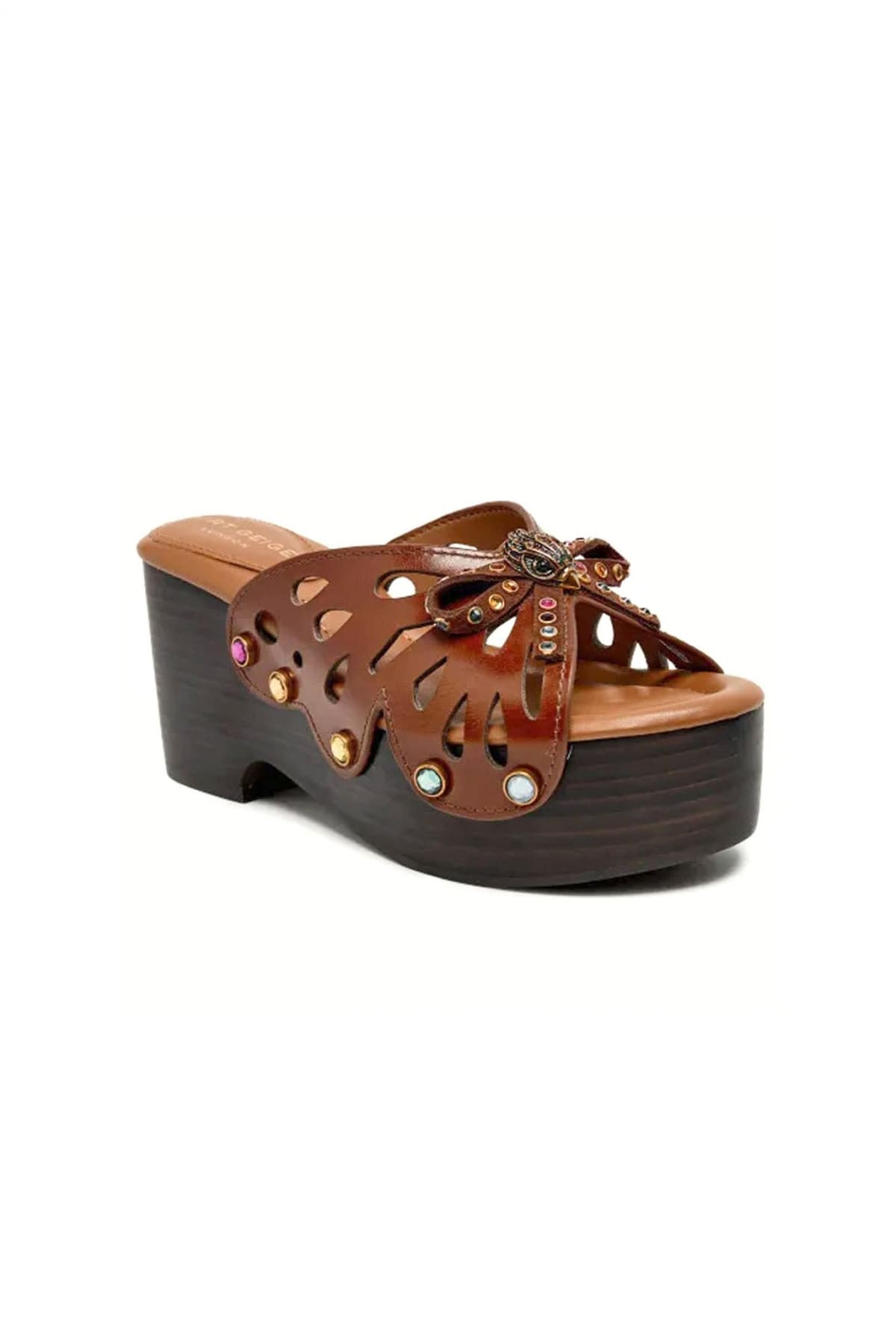 KURT GEIGER ΠΑΠΟΥΤΣΙΑ ΠΑΝΤΟΦΛΕΣ BUTTERFLY WEDGE MULE ΧΑΝΤΡΕΣ LOGO ΚΑΦΕ ΣΚΟΥΡΟ