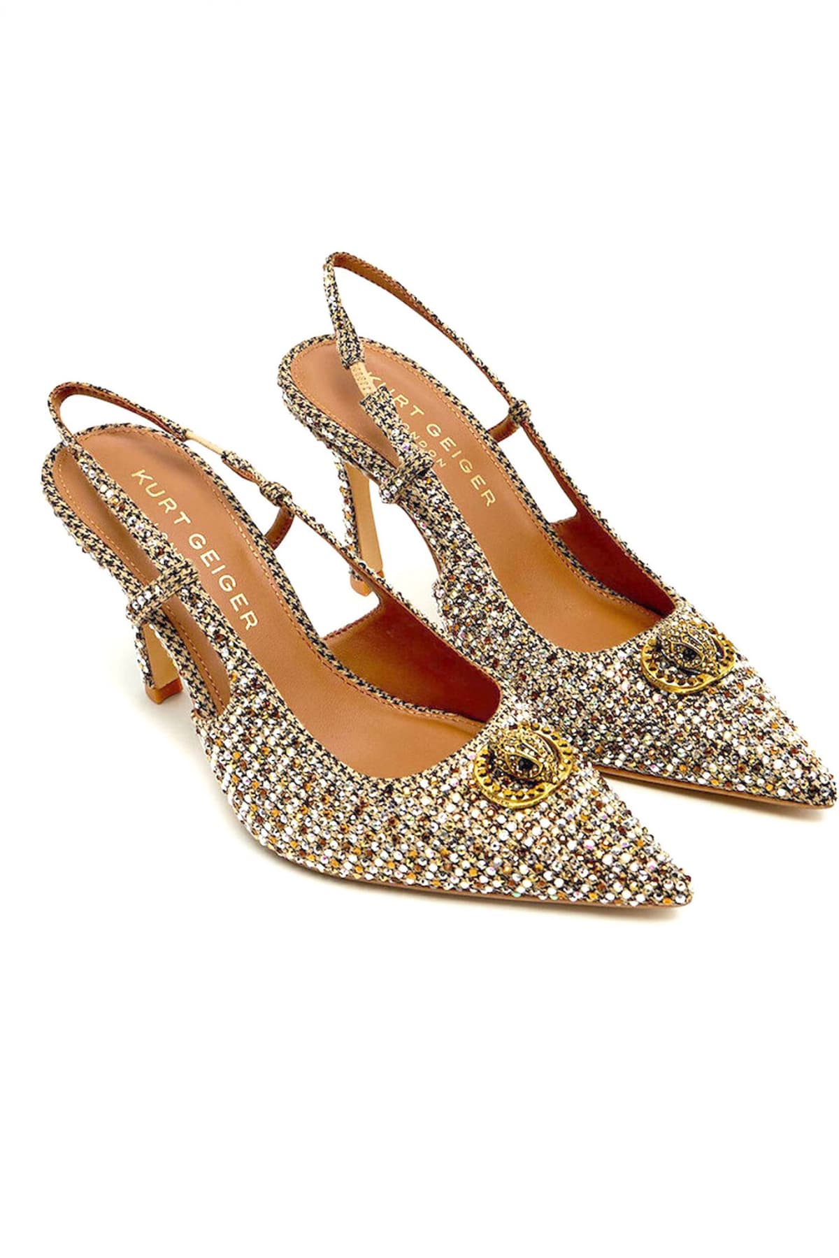 KURT GEIGER ΠΑΠΟΥΤΣΙΑ MULES CHELSEA POINT SLINGBACK ΠΟΛΥΧΡΩΜΑ ΣΤΡΑΣ LOGO ΜΠΕΖ