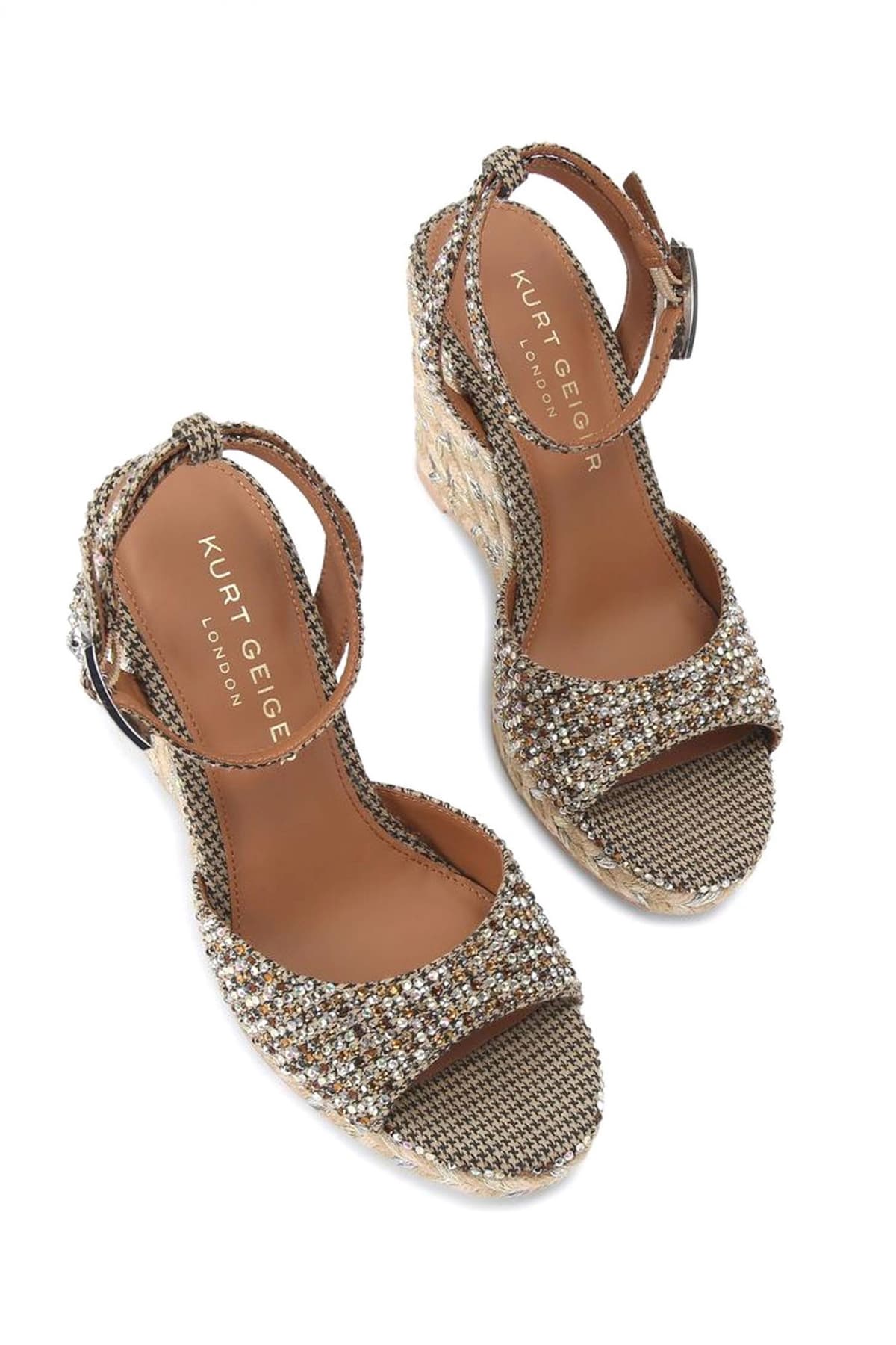 KURT GEIGER ΠΑΠΟΥΤΣΙΑ ΠΛΑΤΦΟΡΜΕΣ ESPADRILLE WEDGE ΣΤΡΑΣ LOGO ΜΠΕΖ/ΧΡΥΣΟ