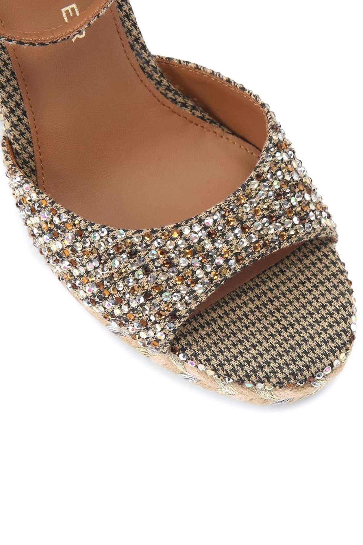 KURT GEIGER ΠΑΠΟΥΤΣΙΑ ΠΛΑΤΦΟΡΜΕΣ ESPADRILLE WEDGE ΣΤΡΑΣ LOGO ΜΠΕΖ/ΧΡΥΣΟ