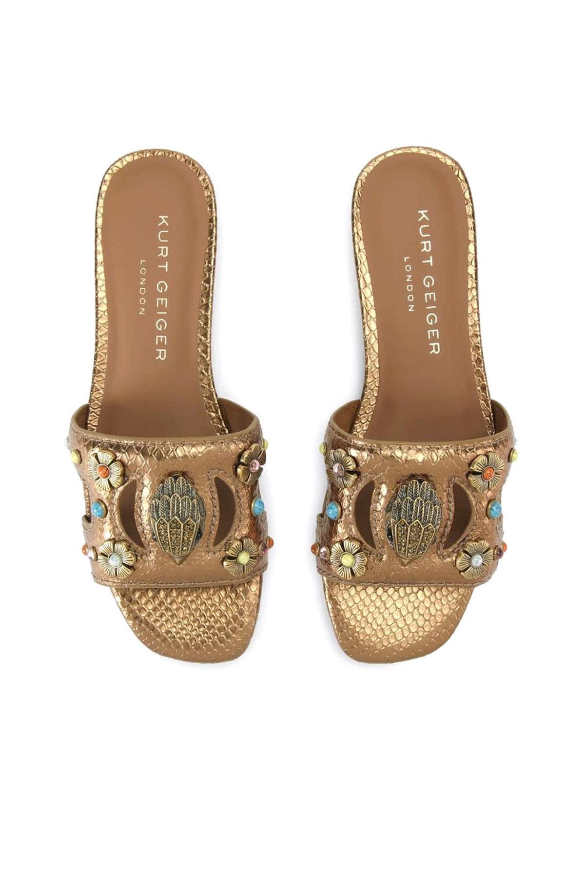 KURT GEIGER ΠΑΠΟΥΤΣΙΑ ΠΑΝΤΟΦΛΕΣ EAGLE CUT OUT FLAT SDL ΧΑΝΤΡΕΣ ΣΧΕΔΙΑ LOGO MΠΡΟΝΖΕ