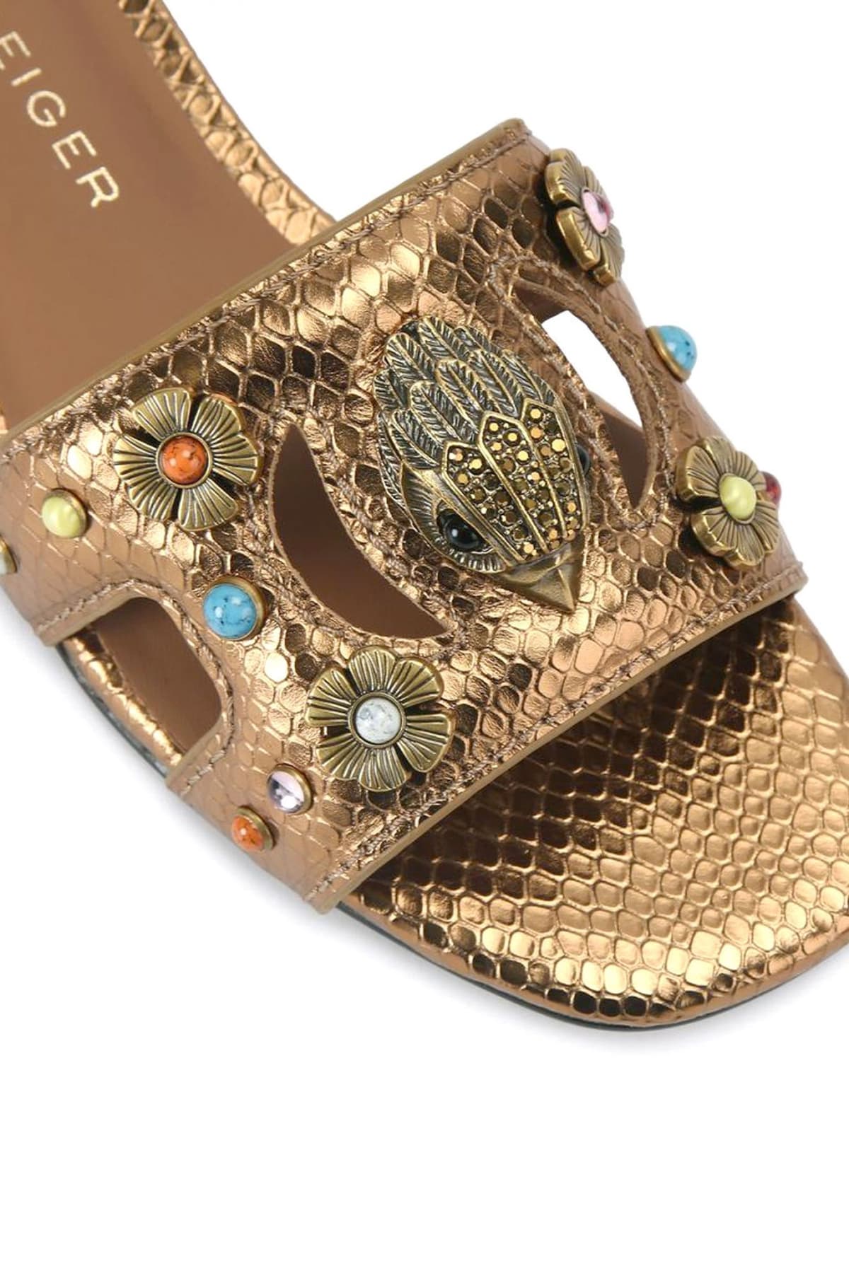 KURT GEIGER ΠΑΠΟΥΤΣΙΑ ΠΑΝΤΟΦΛΕΣ EAGLE CUT OUT FLAT SDL ΧΑΝΤΡΕΣ ΣΧΕΔΙΑ LOGO MΠΡΟΝΖΕ