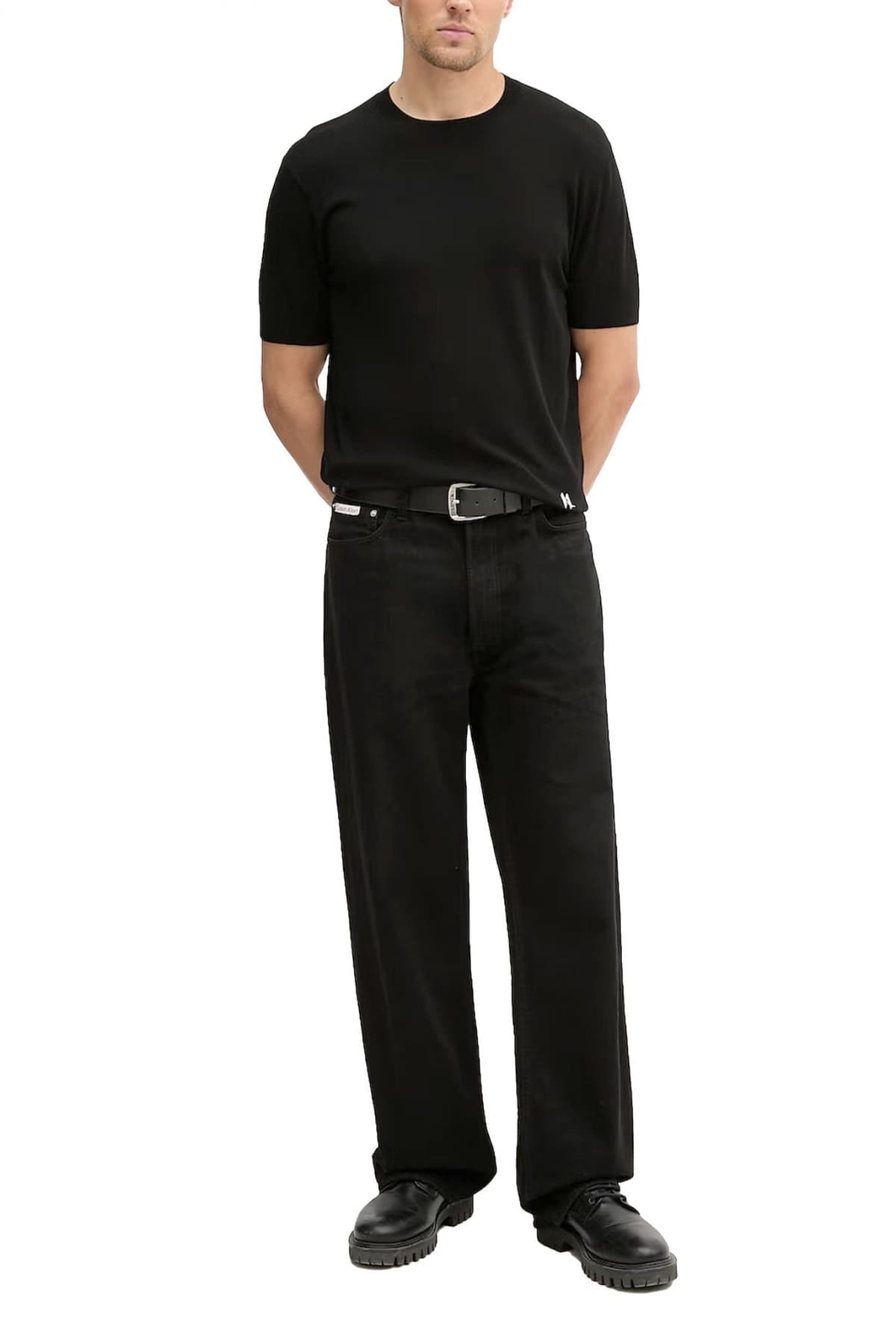 KARL LAGERFELD ΠΛΕΚΤΟ CREWNECK KONTOMANIKO LOGO ΜΑΥΡΟ