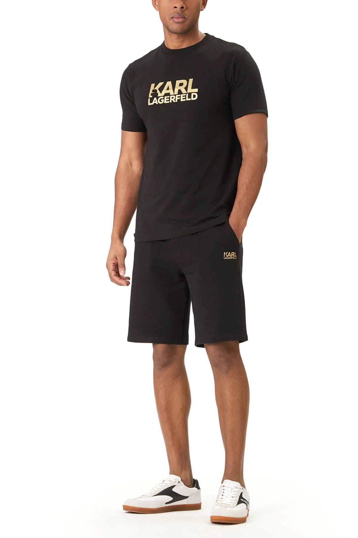 KARL LAGERFELD ΒΕΡΜΟΥΔΑ ΦΟΥΤΕΡ GOLD LOGO ΜΑΥΡΟ