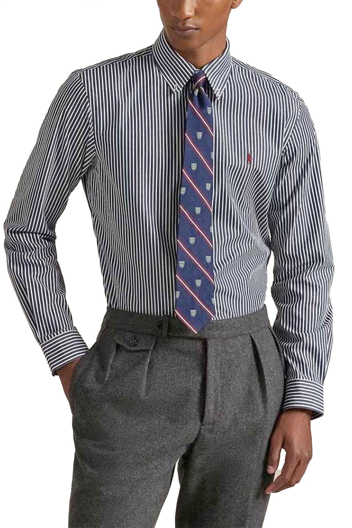 RALPH LAUREN ΠΟΥΚΑΜΙΣΟ ΡΙΓΕ BUTTON DOWN CUSTOM FIT STRETCH ΜΠΛΕ-ΛΕΥΚΟ