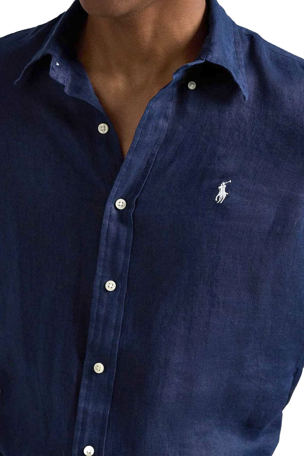 RALPH LAUREN ΠΟΥΚΑΜΙΣΟ ΛΙΝΟ BUTTON DOWN CUSTOM FIT LOGO ΜΠΛΕ