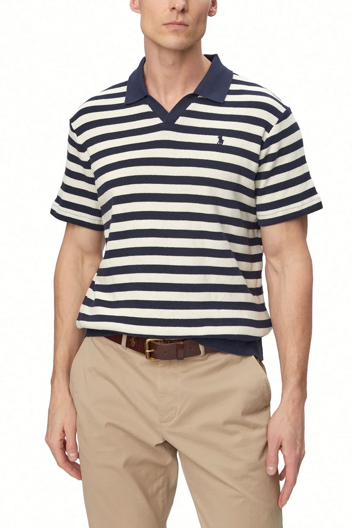 RALPH LAUREN ΠΛΕΚΤΟ VNECK ΜΑΡΙΝΙΕΡΑ LOGO ΜΠΛΕ-ΛΕΥΚΟ