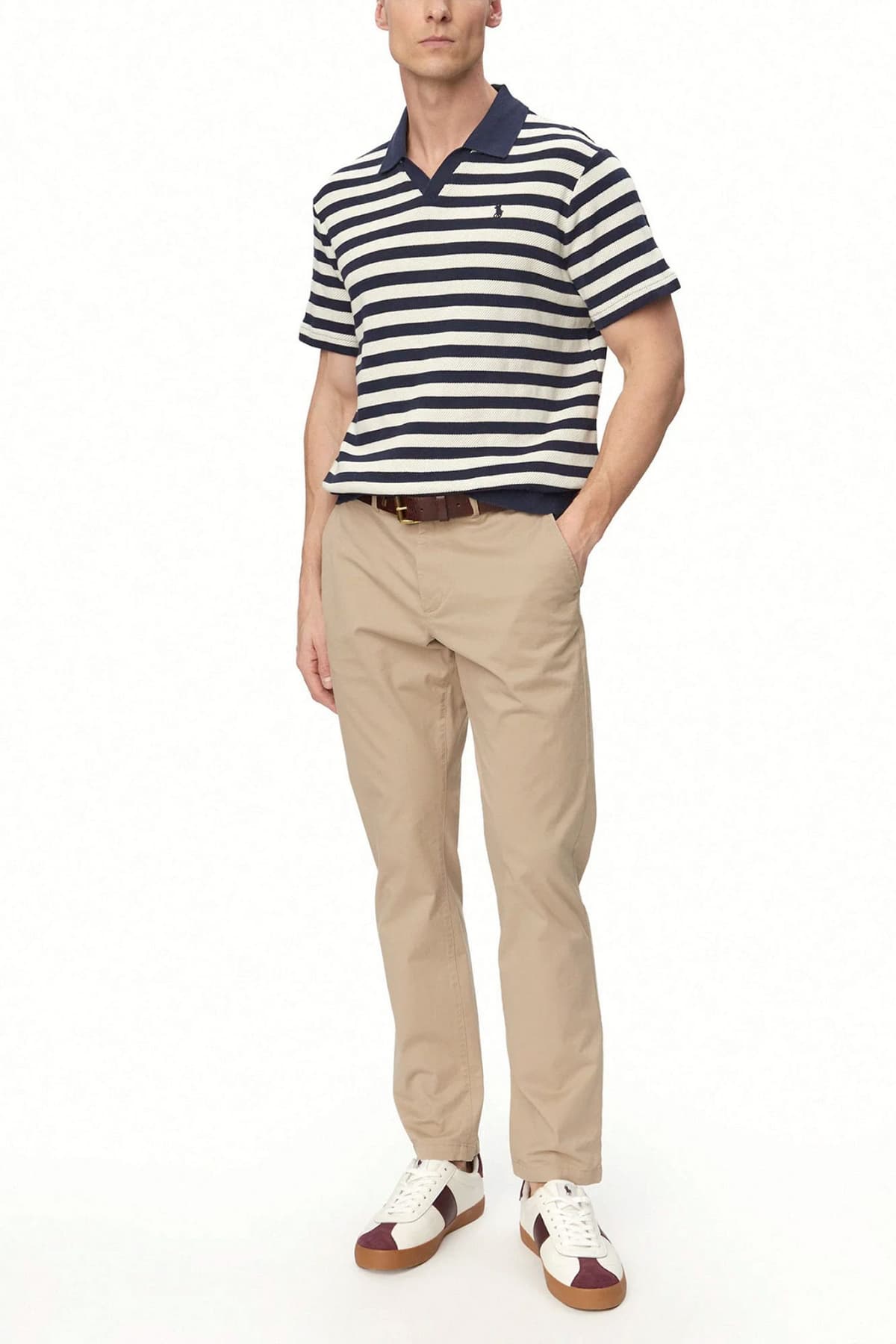 RALPH LAUREN ΠΛΕΚΤΟ VNECK ΜΑΡΙΝΙΕΡΑ LOGO ΜΠΛΕ-ΛΕΥΚΟ