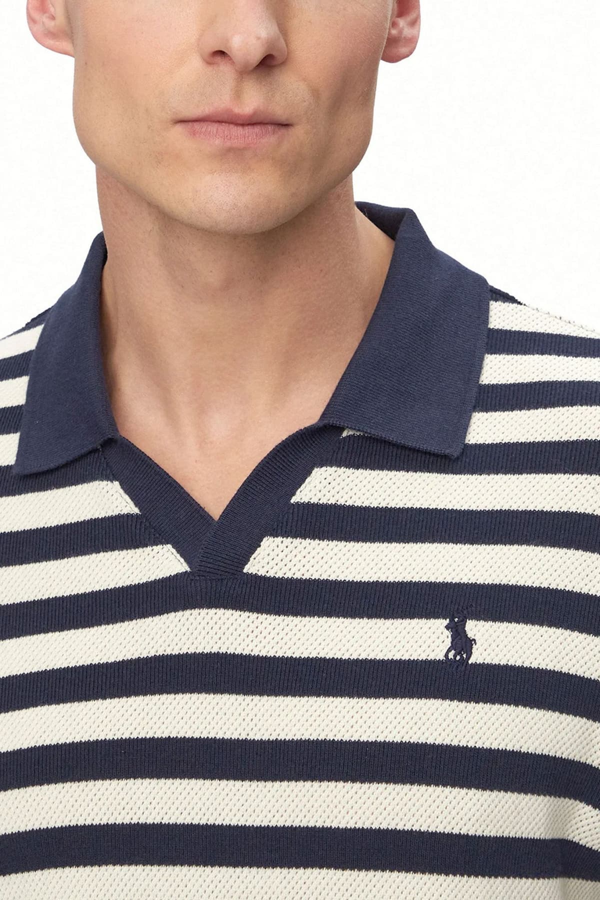 RALPH LAUREN ΠΛΕΚΤΟ VNECK ΜΑΡΙΝΙΕΡΑ LOGO ΜΠΛΕ-ΛΕΥΚΟ