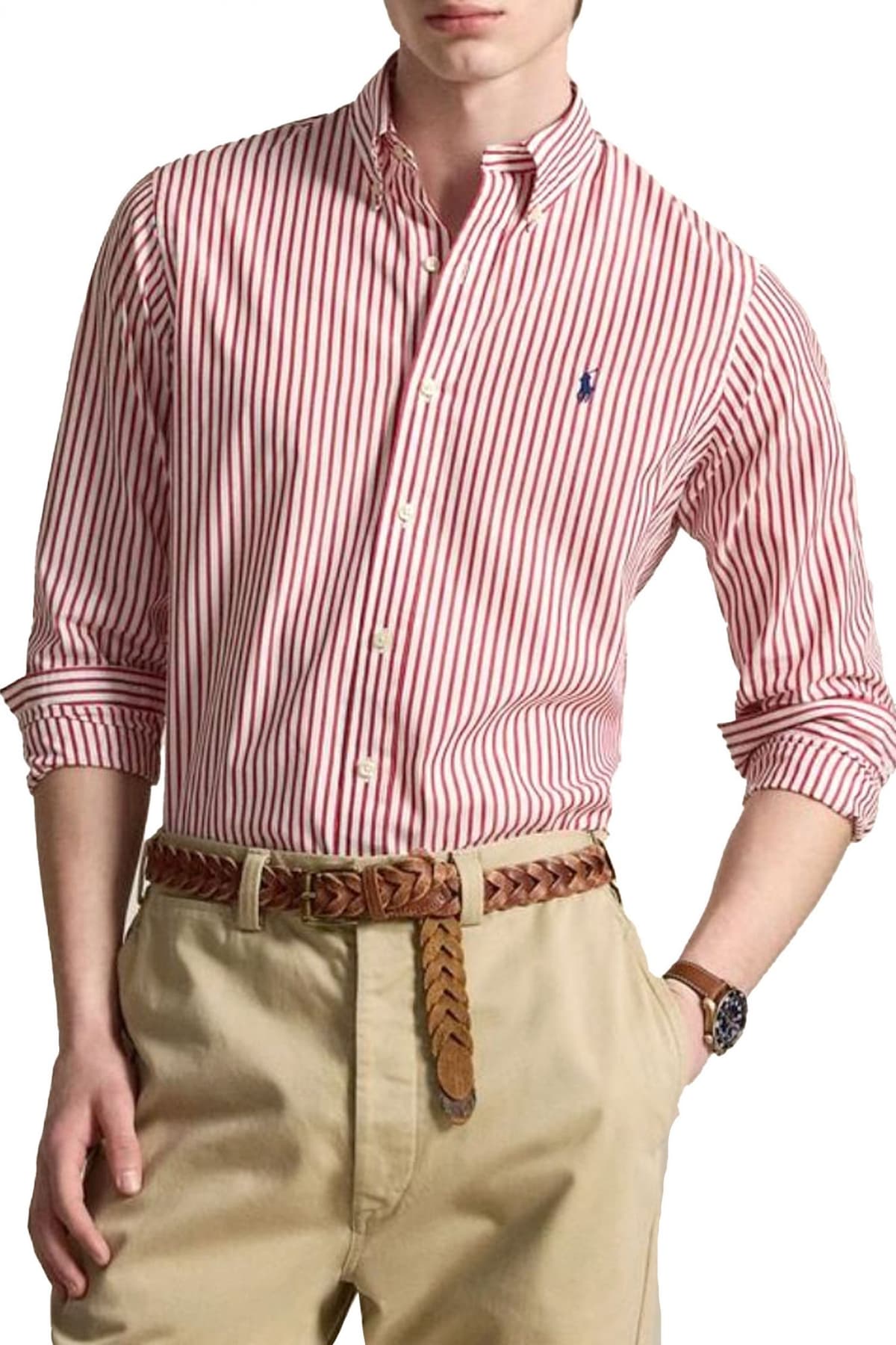 RALPH LAUREN ΠΟΥΚΑΜΙΣΟ ΡΙΓΕ BUTTON DOWN CUSTOM FIT ΚΟΚΚΙΝΟ-ΛΕΥΚΟ