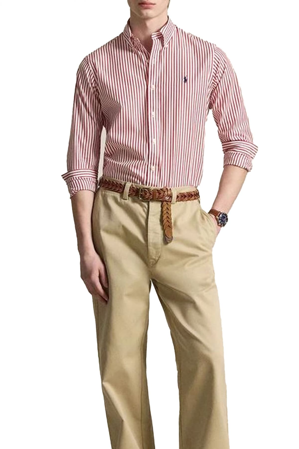 RALPH LAUREN ΠΟΥΚΑΜΙΣΟ ΡΙΓΕ BUTTON DOWN CUSTOM FIT ΚΟΚΚΙΝΟ-ΛΕΥΚΟ