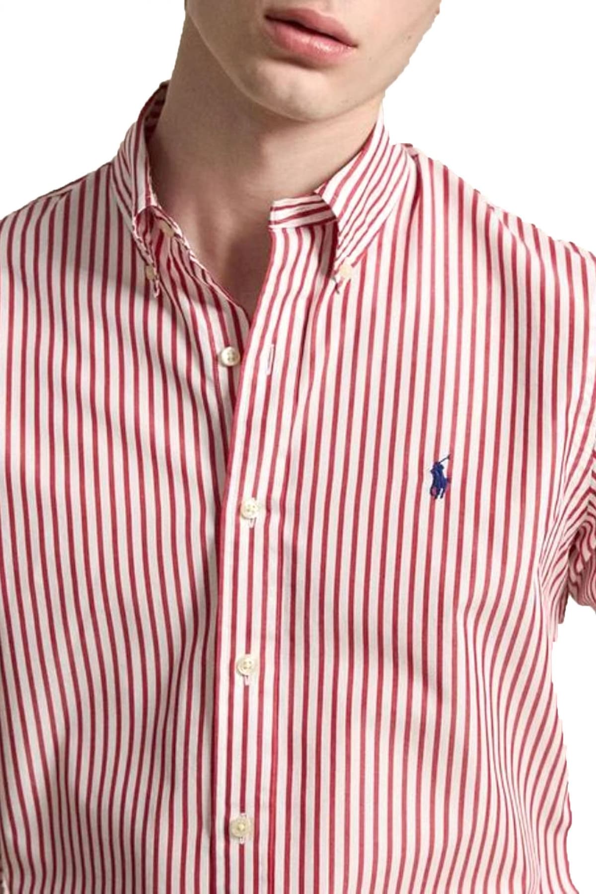 RALPH LAUREN ΠΟΥΚΑΜΙΣΟ ΡΙΓΕ BUTTON DOWN CUSTOM FIT ΚΟΚΚΙΝΟ-ΛΕΥΚΟ