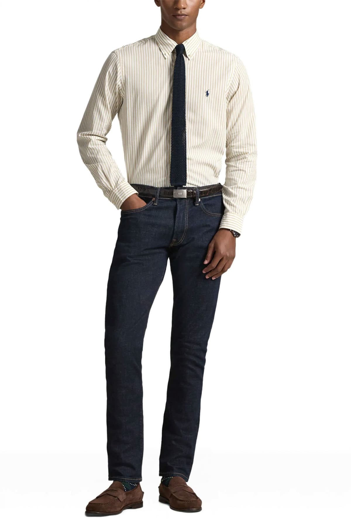 RALPH LAUREN ΠΟΥΚΑΜΙΣΟ ΡΙΓΕ BUTTON DOWN CUSTOM FIT ΜΠΕΖ-ΛΕΥΚΟ