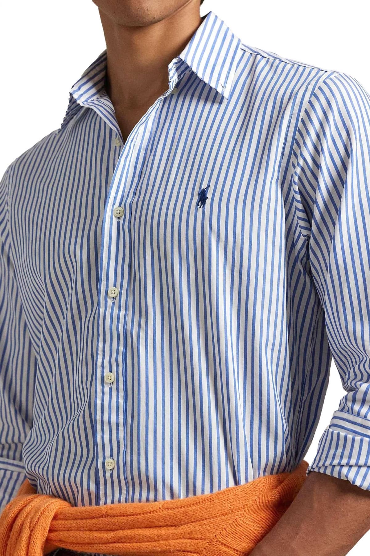 RALPH LAUREN ΠΟΥΚΑΜΙΣΟ ΡΙΓΕ BUTTON DOWN CUSTOM FIT ΜΠΛΕ-ΛΕΥΚΟ