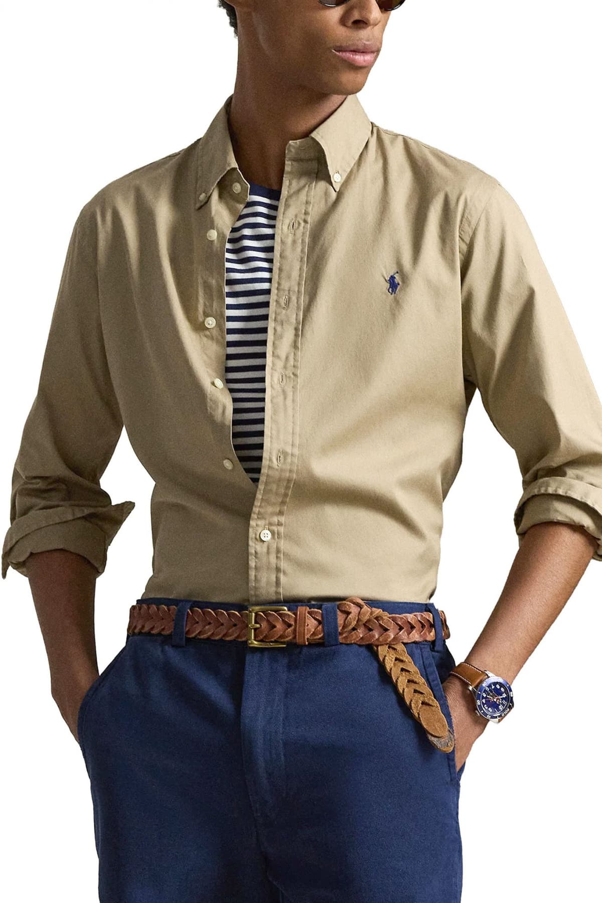 RALPH LAUREN ΠΟΥΚΑΜΙΣΟ BUTTON DOWN FEATHER WEIGHT TWILL ΜΠΕΖ