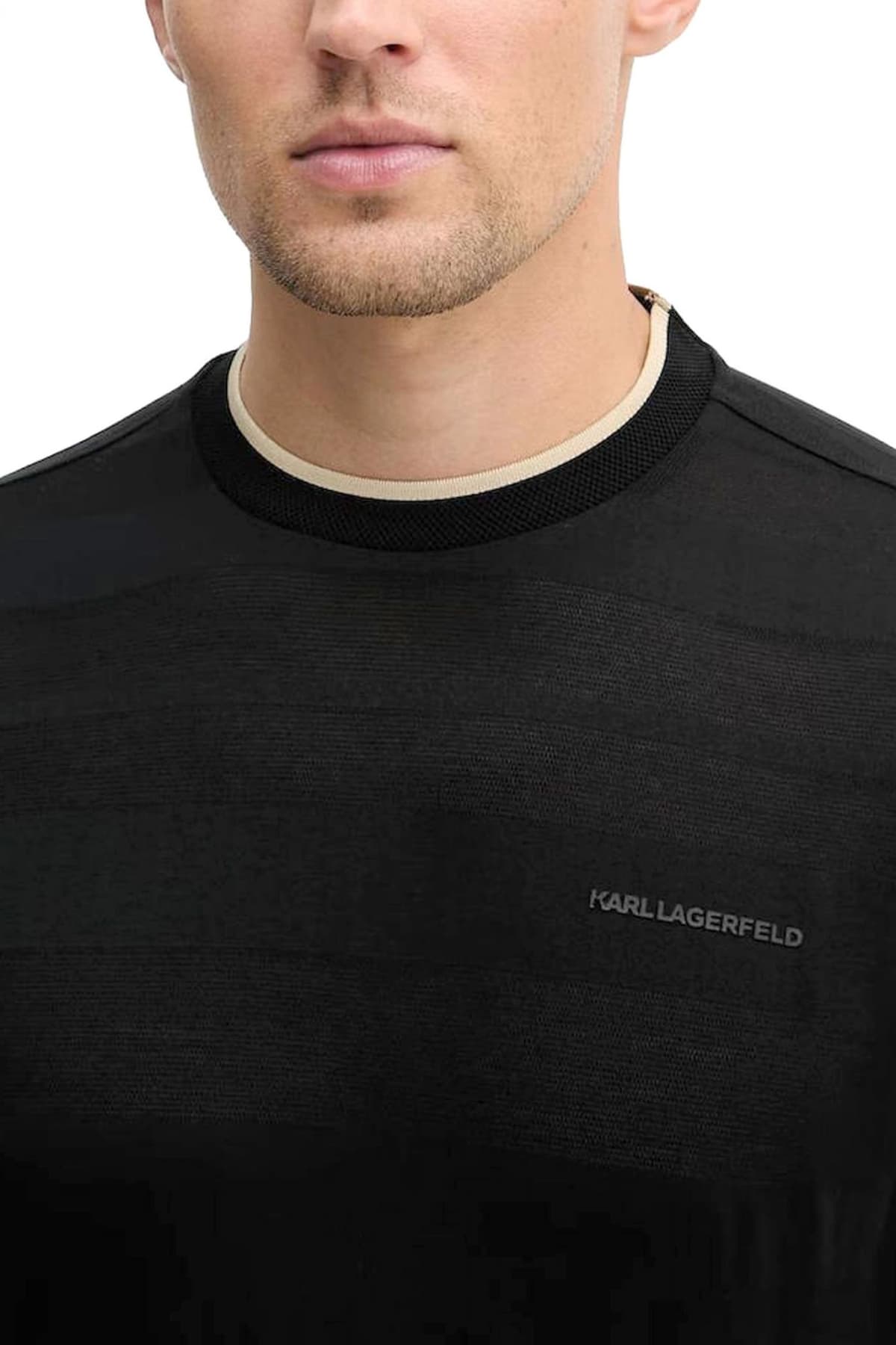 KARL LAGERFELD T-SHIRT LOGO ΜΑΥΡΟ-ΕΚΡΟΥ