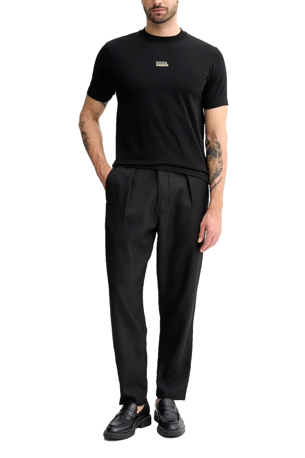 KARL LAGERFELD T-SHIRT CREW NECK LOGO ΜΑΥΡΟ