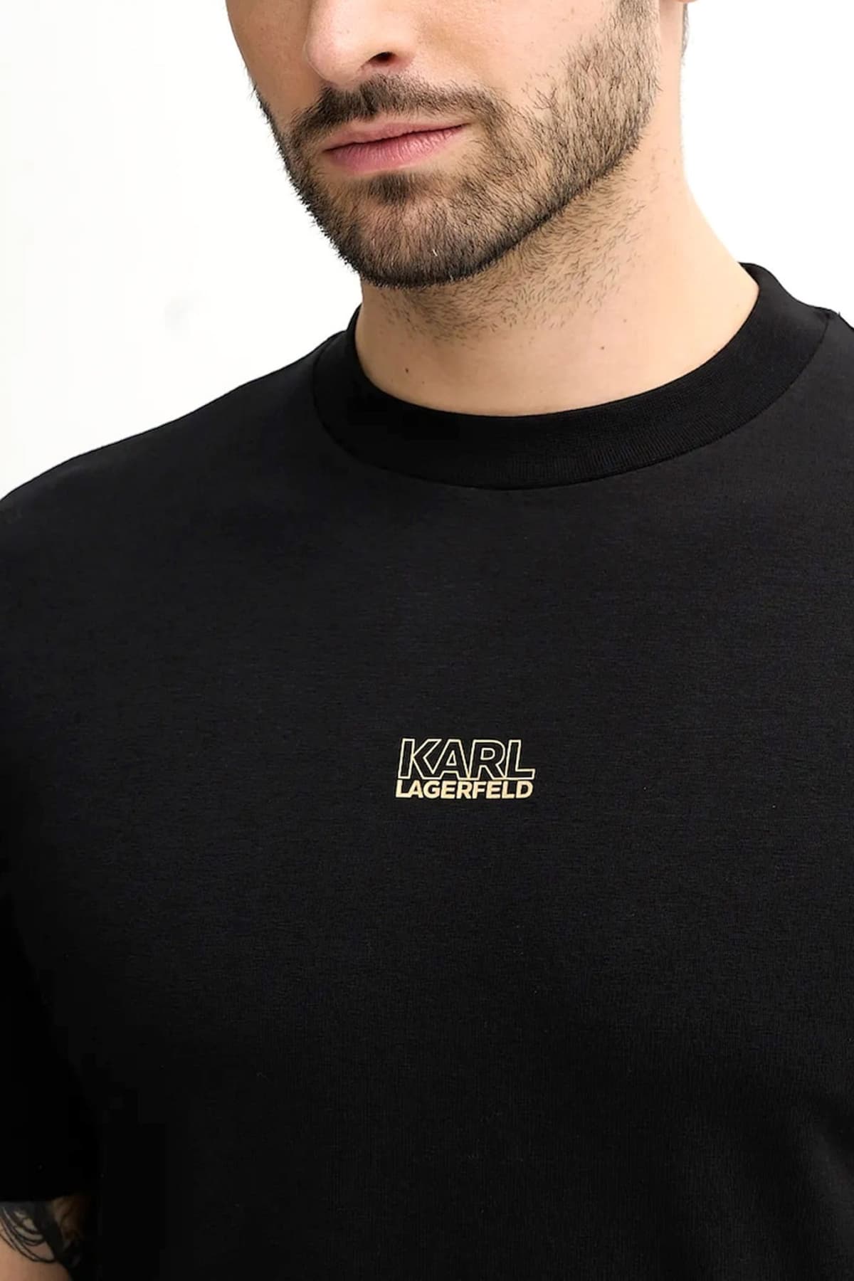 KARL LAGERFELD T-SHIRT CREW NECK LOGO ΜΑΥΡΟ