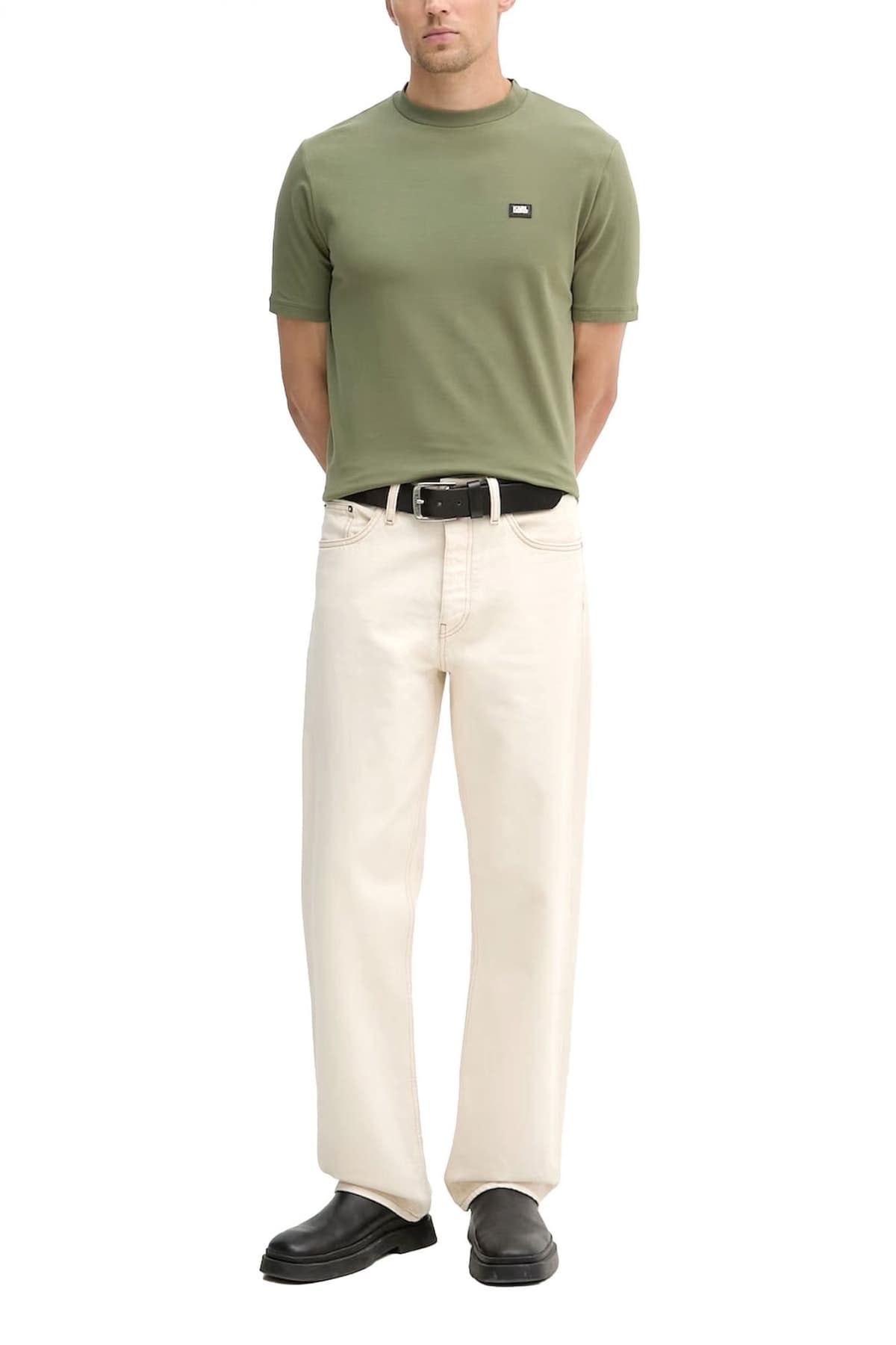 KARL LAGERFELD T-SHIRT CREW NECK METALLIC LOGO ΧΑΚΙ