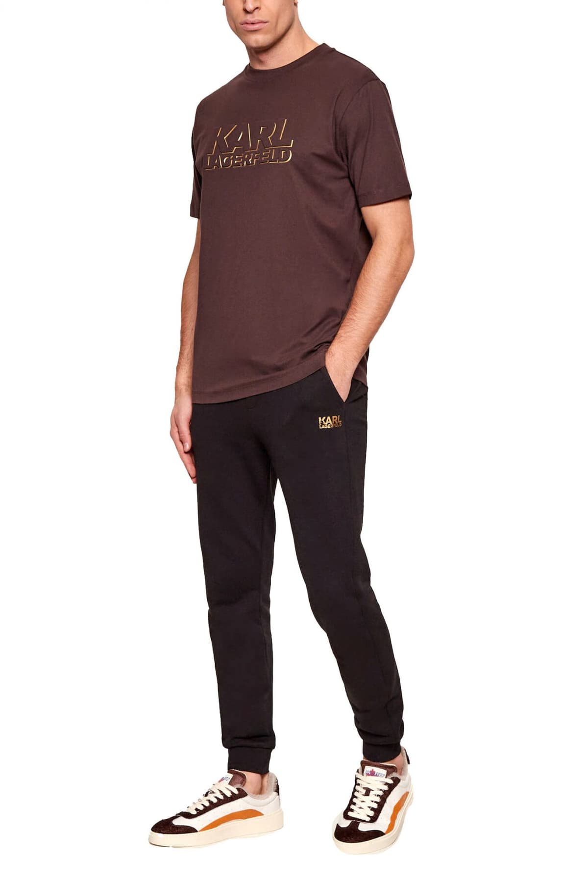 KARL LAGERFELD T-SHIRT CREW NECK GOLD LOGO ΚΑΦΕ