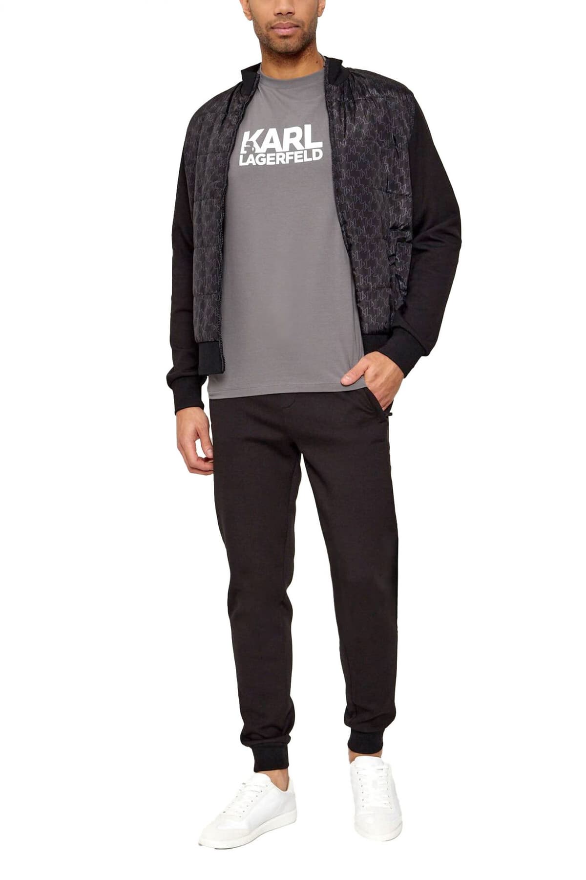 KARL LAGERFELD T-SHIRT CREW NECK LOGO ΓΚΡΙ