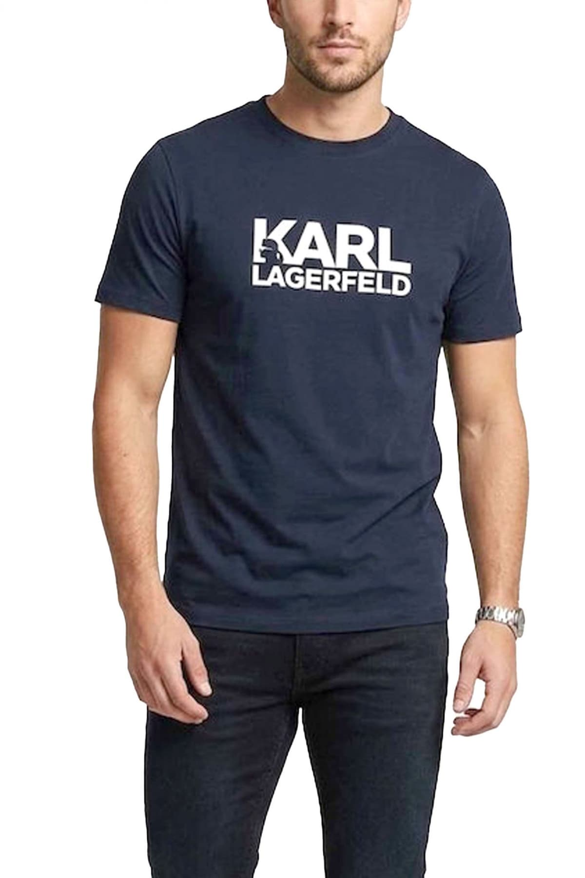 KARL LAGERFELD T-SHIRT CREW NECK LOGO ΜΠΛΕ