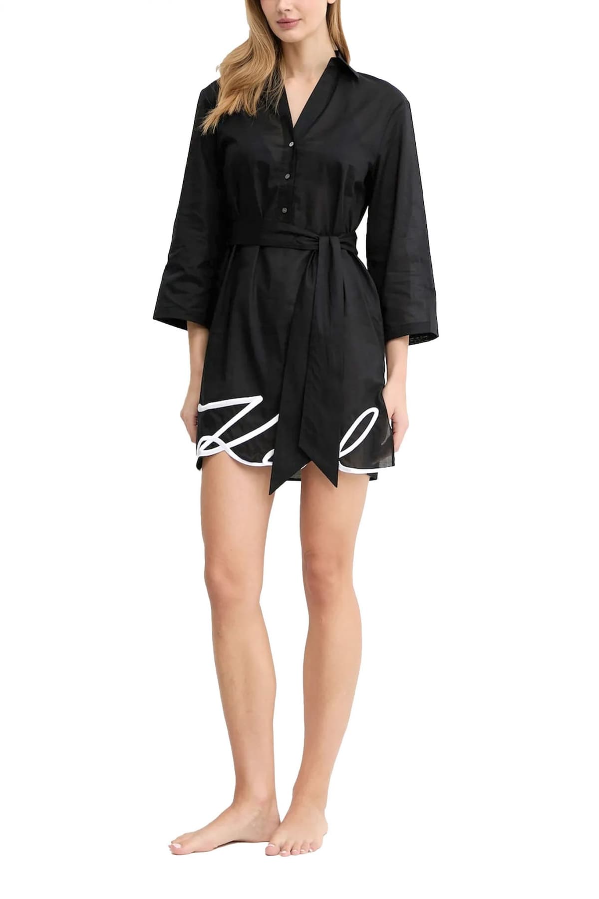 KARL LAGERFELD ΠΑΡΕΟ DNA SIGNATURE BEACH DRESS ΑΝΟΙΓΜΑΤΑ ΚΑΤΩ ΑΠΟΣΠΩΜΕΝΗ ΖΩΝΗ ΜΑΥΡΟ