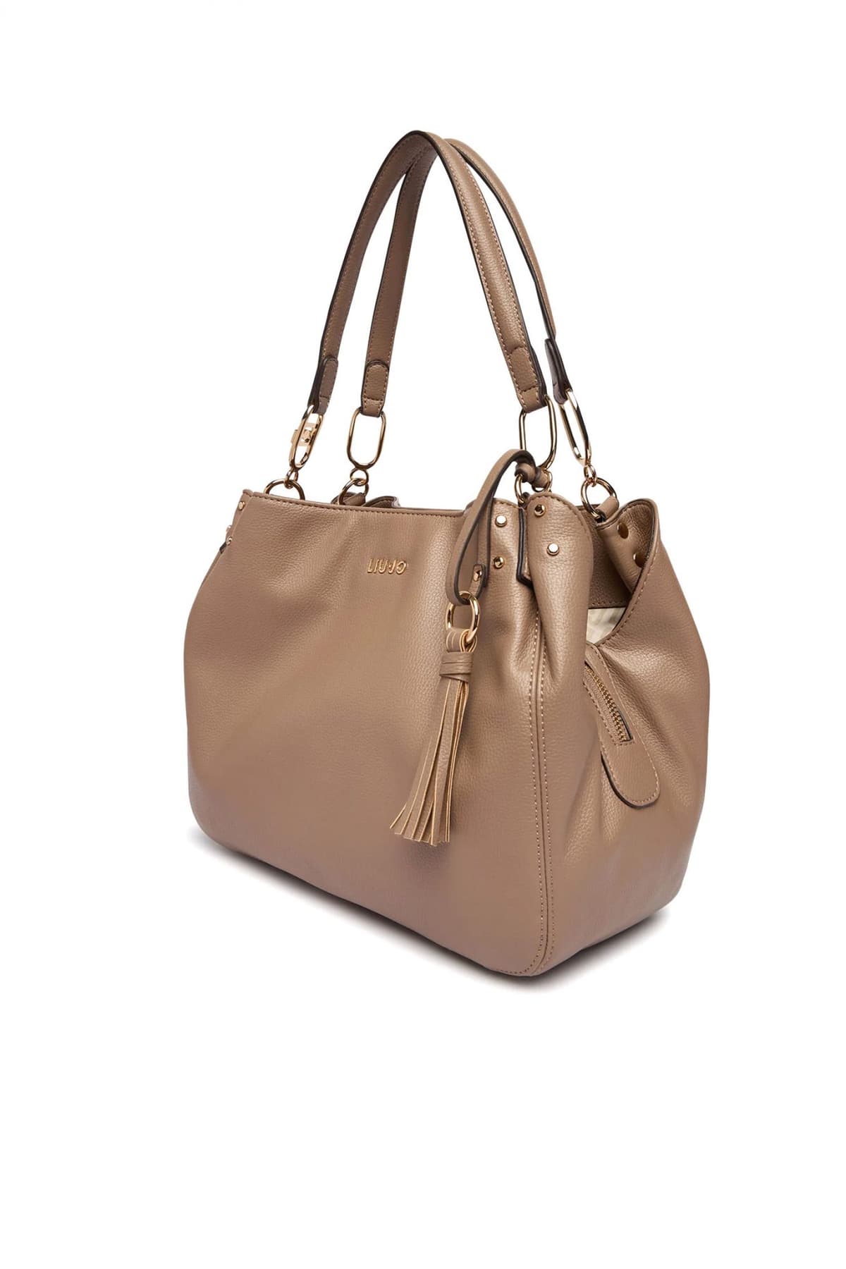 LIU-JO BETTER ΤΣΑΝΤΑ ΩΜΟΥ CIRRY LOGO ΜΕΤΑΛΛΙΚΟ ΑΝΟΙΧΤΟ ΚΑΦΕ