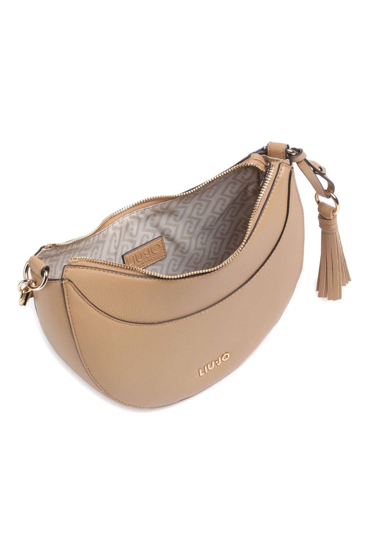 LIU-JO BETTER ΤΣΑΝΤΑ CROSSBODY CIRRY LOGO ΜΕΤΑΛΛΙΚΟ ΚΑΦΕ
