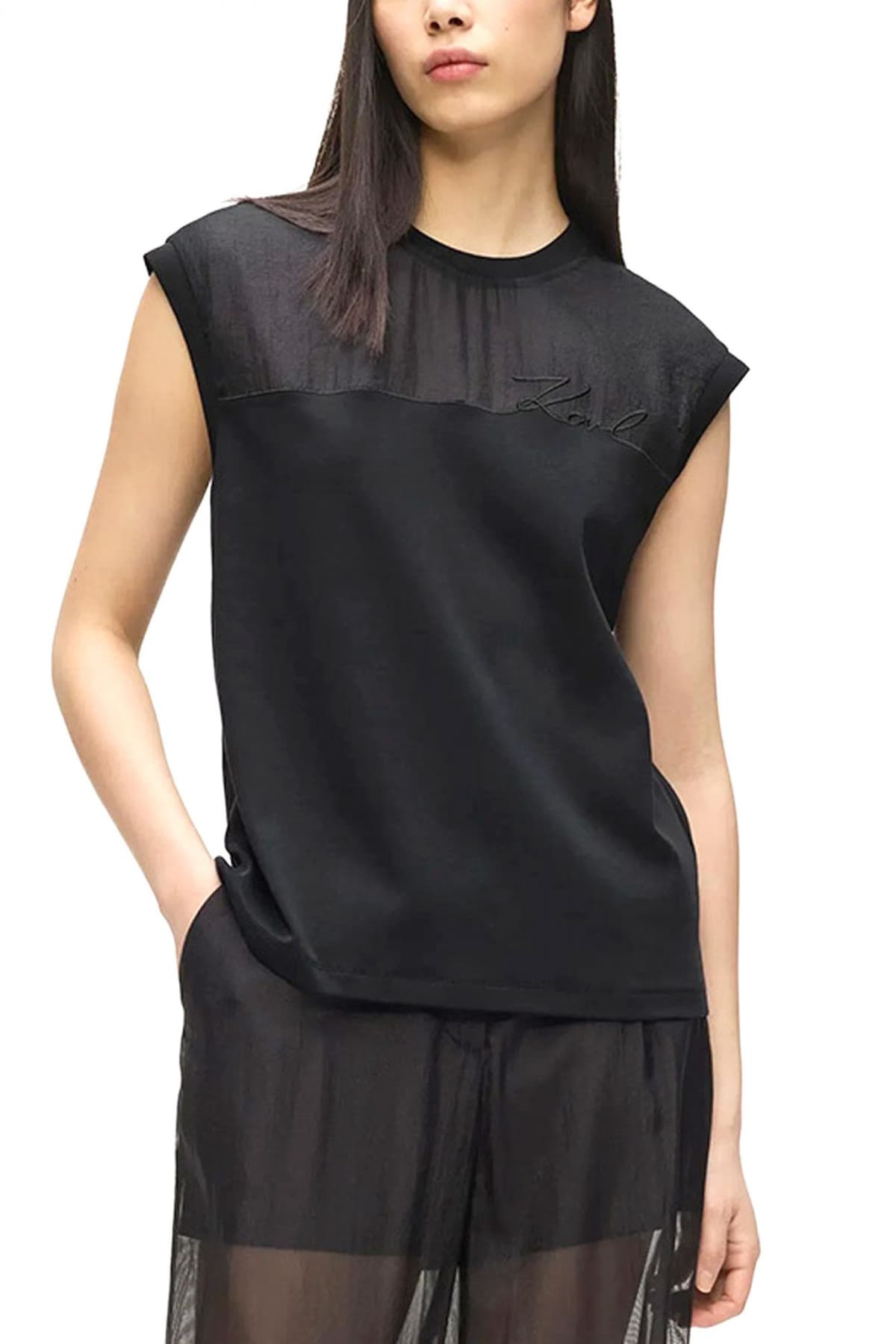 KARL LAGERFELD T-SHIRT SIGNATURE REGULAR FIT LOGO ΜΑΥΡΟ