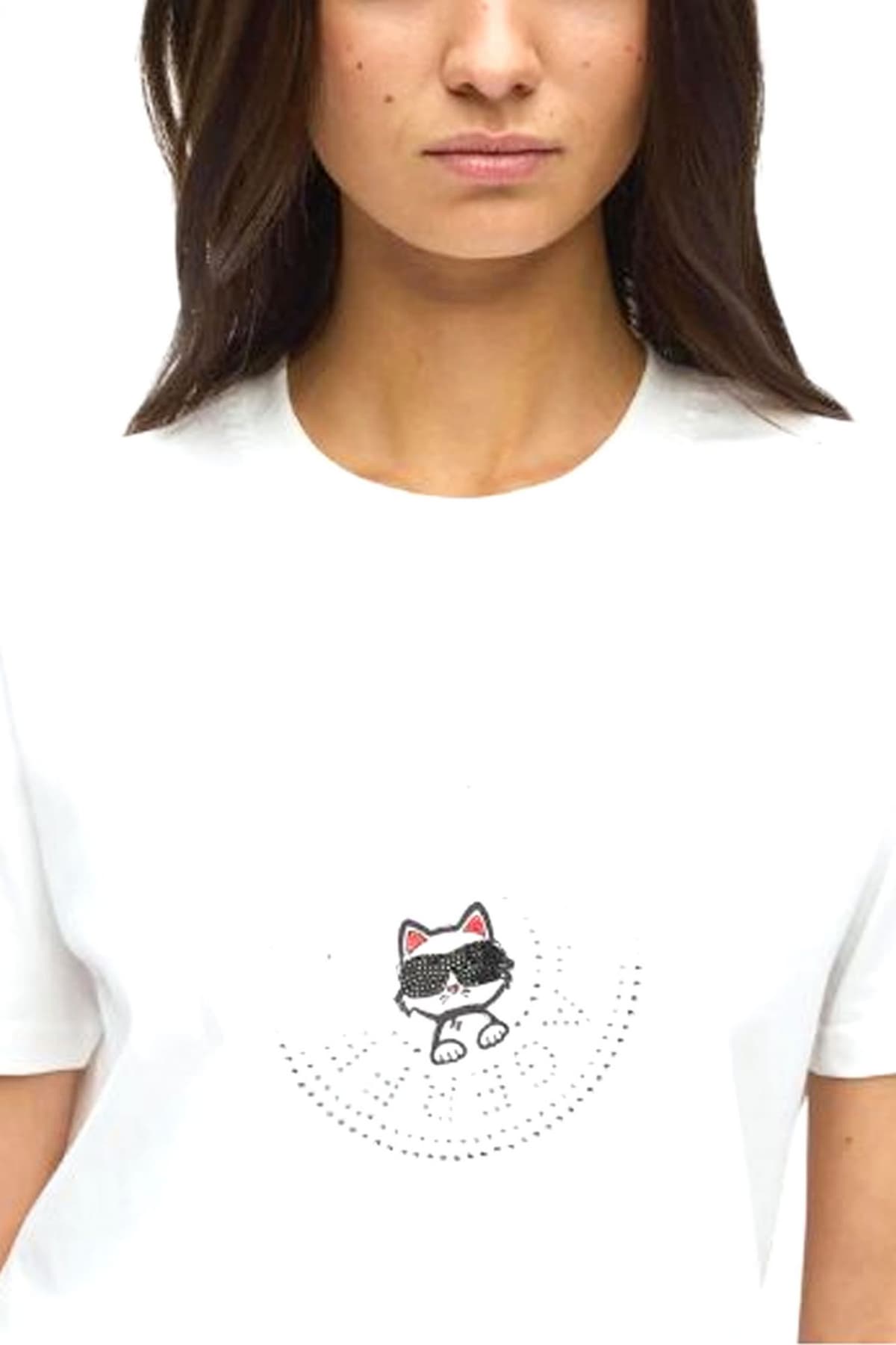 KARL LAGERFELD T-SHIRT IKON RS CIRCLE REGULAR FIT LOGO ΣΤΡΑΣ ΛΕΥΚΟ