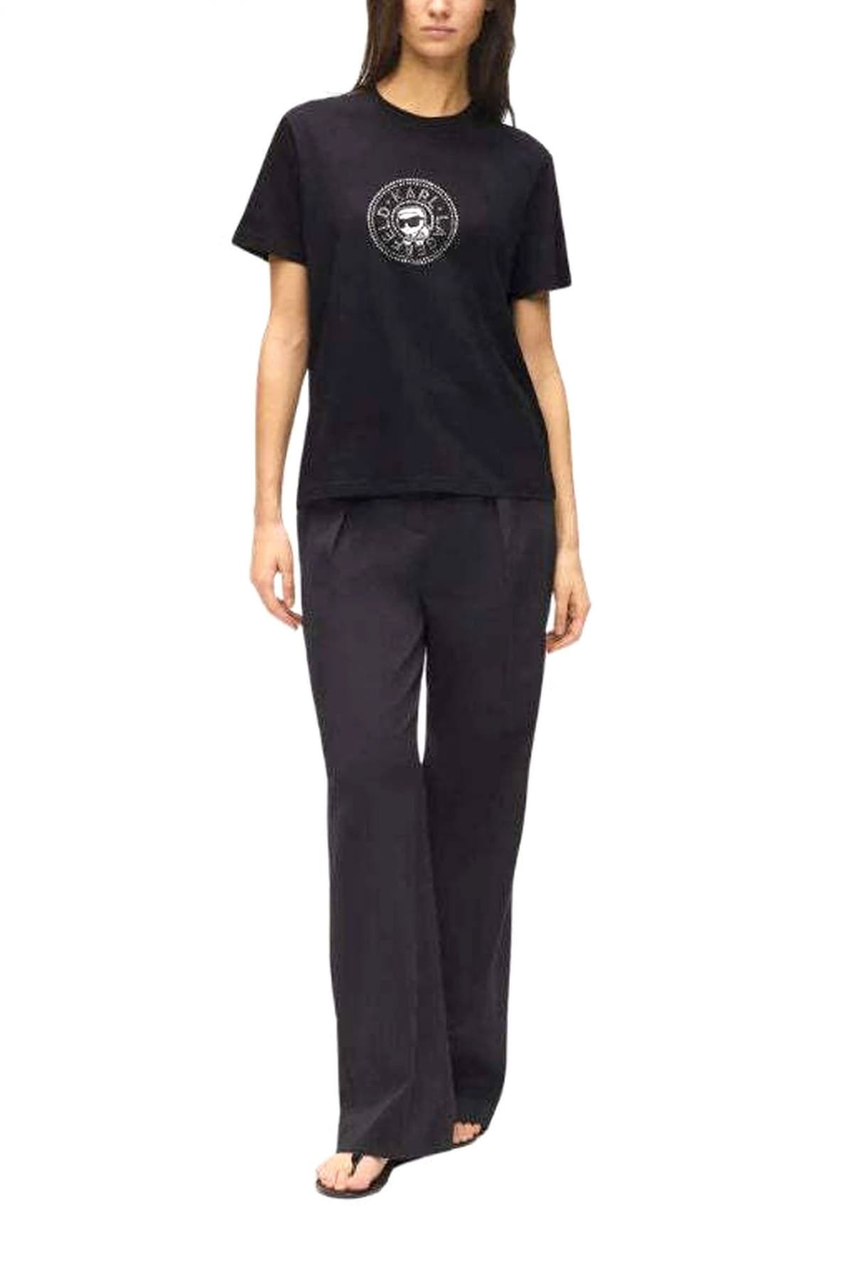 KARL LAGERFELD T-SHIRT IKON RS CIRCLE REGULAR FIT LOGO ΣΤΡΑΣ ΜΑΥΡΟ