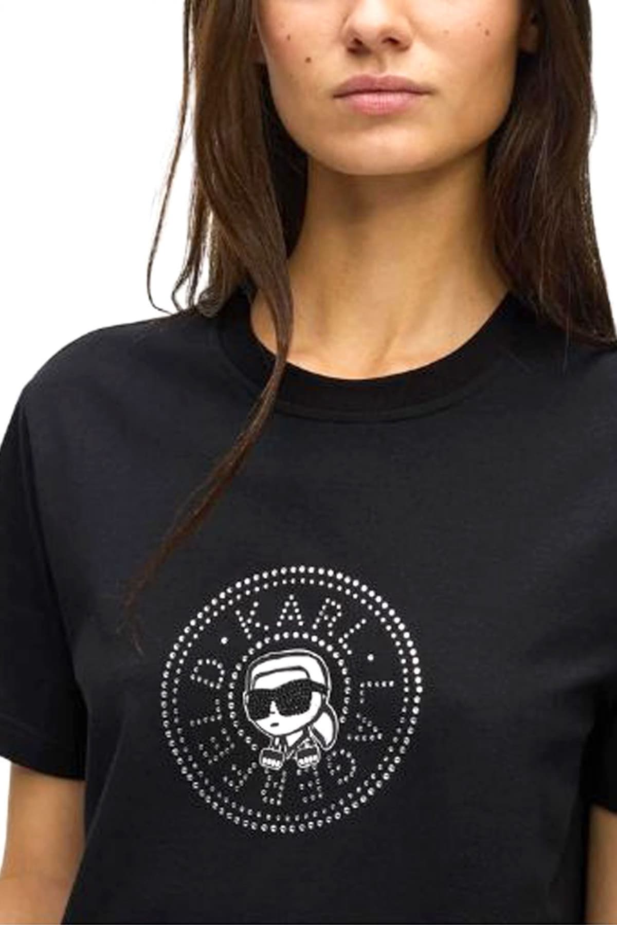 KARL LAGERFELD T-SHIRT IKON RS CIRCLE REGULAR FIT LOGO ΣΤΡΑΣ ΜΑΥΡΟ