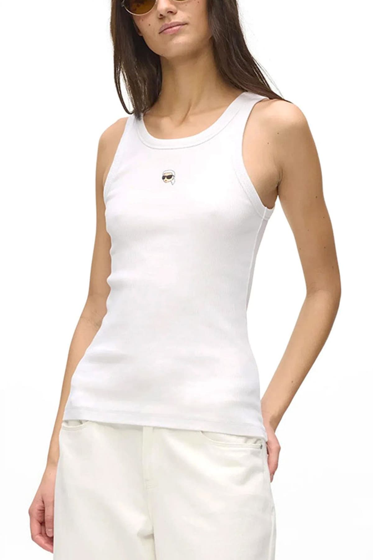 KARL LARGERFELD TANK TOP SLIM FIT IKON RIBBED ΛΕΥΚΟ