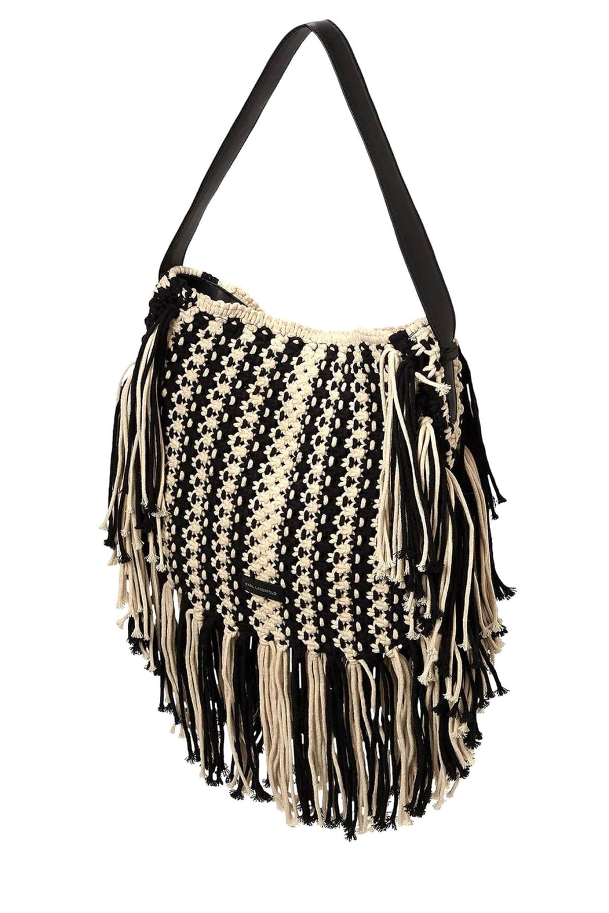 KARL LAGERFELD ΤΣΑΝΤΑ ΩΜΟΥ K/AUTOGRAPH PATCH SHB FRINGE ΚΡΟΣΙΑ LOGO ΜΑΥΡΟ-ΕΚΡΟΥ