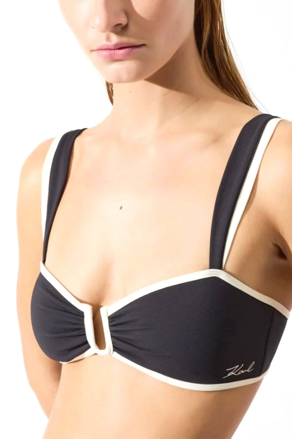 KARL LAGERFELD ΜΑΓΙΩ SIGNATURE BANDEAU BIKINI TOP ΜΑΥΡΟ-ΕΚΡΟΥ