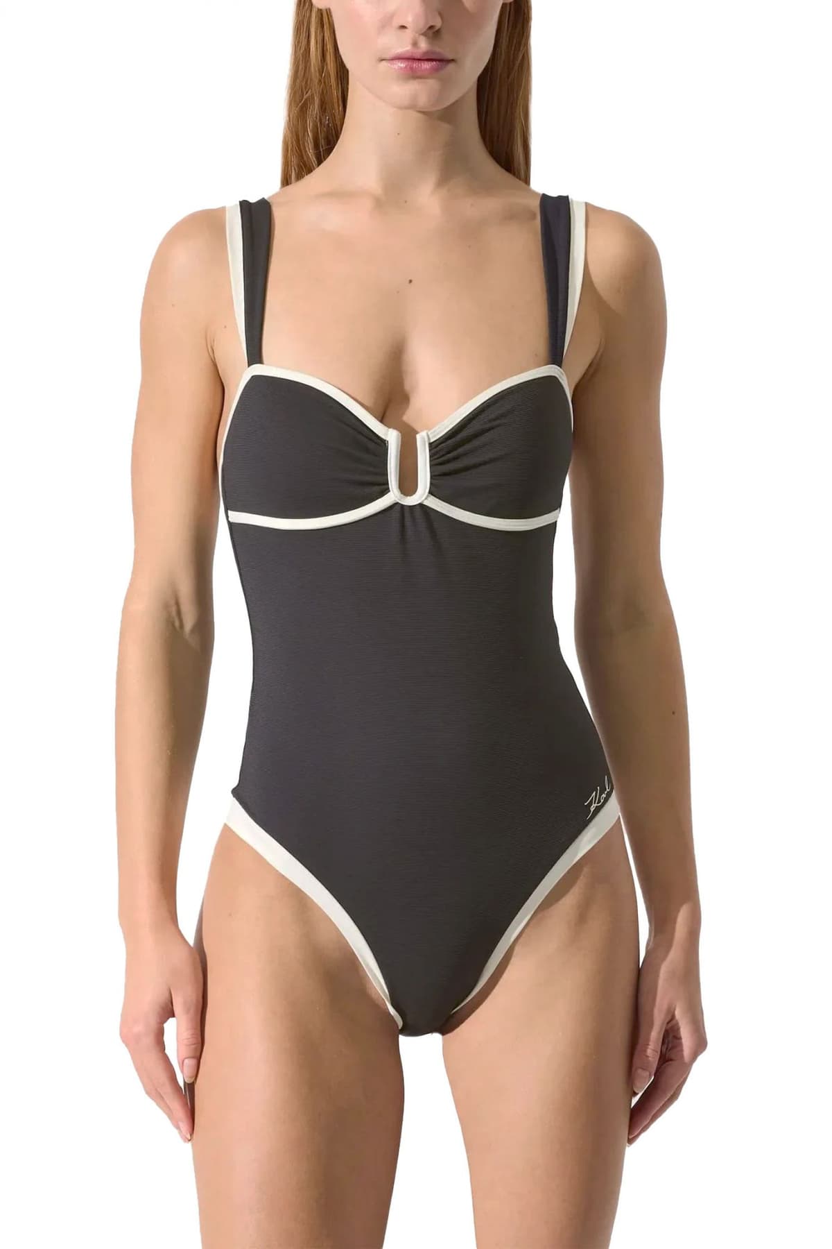 KARL LAGERFELD ΜΑΓΙΩ ΟΛΟΣΩΜΟ SIGNATURE CHEEKY LOGO ΜΑΥΡΟ-ΕΚΡΟΥ