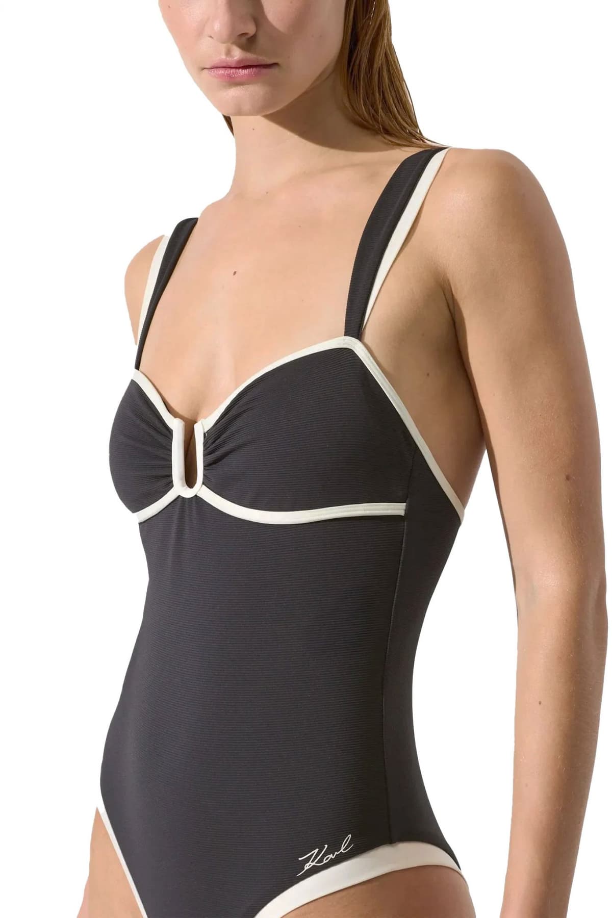 KARL LAGERFELD ΜΑΓΙΩ ΟΛΟΣΩΜΟ SIGNATURE CHEEKY LOGO ΜΑΥΡΟ-ΕΚΡΟΥ