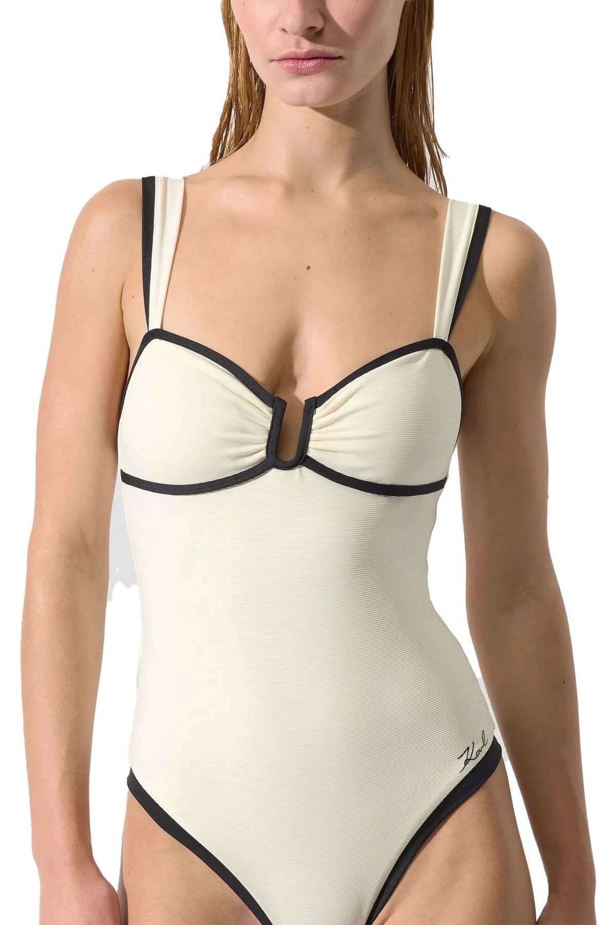 KARL LAGERFELD ΜΑΓΙΩ ΟΛΟΣΩΜΟ SIGNATURE CHEEKY LOGO ΕΚΡΟΥ-ΜΑΥΡΟ