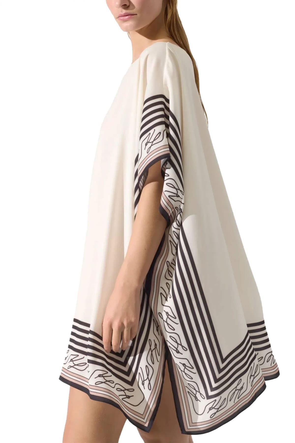 KARL LAGERFELD ΠΑΡΕΟ AUTOGRAPH BORDER COVER-UP ΑΝΟΙΓΜΑΤΑ ΠΛΑΙ LOGO ΕΚΡΟΥ