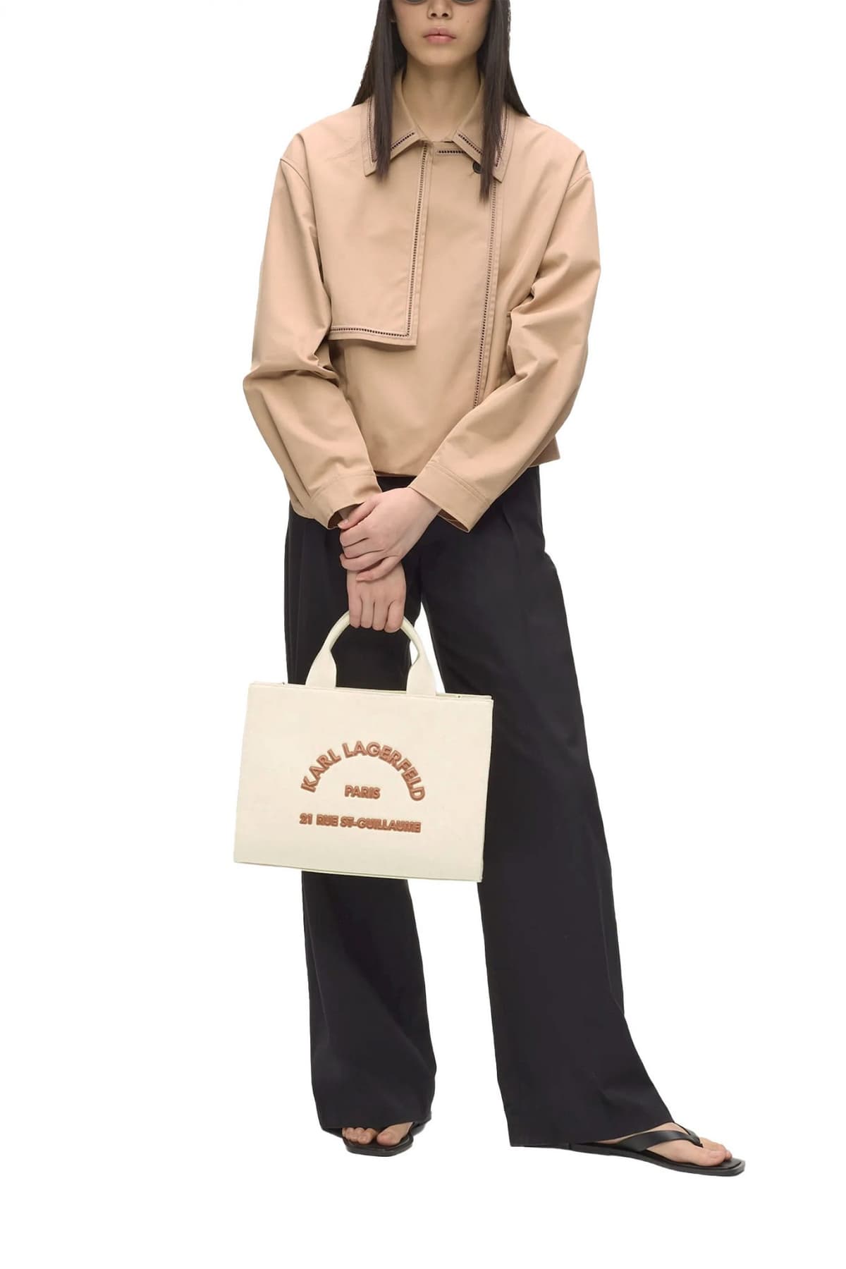 KARL LAGERFELD ΤΣΑΝΤΑ ΧΕΙΡΟΣ/CROSSBODY IKON K/RSG SQUARE PATCH MD TOTE LOGO ΕΚΡΟΥ