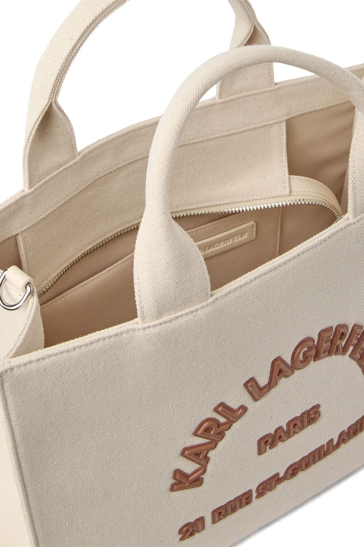 KARL LAGERFELD ΤΣΑΝΤΑ ΧΕΙΡΟΣ/CROSSBODY IKON K/RSG SQUARE PATCH MD TOTE LOGO ΕΚΡΟΥ