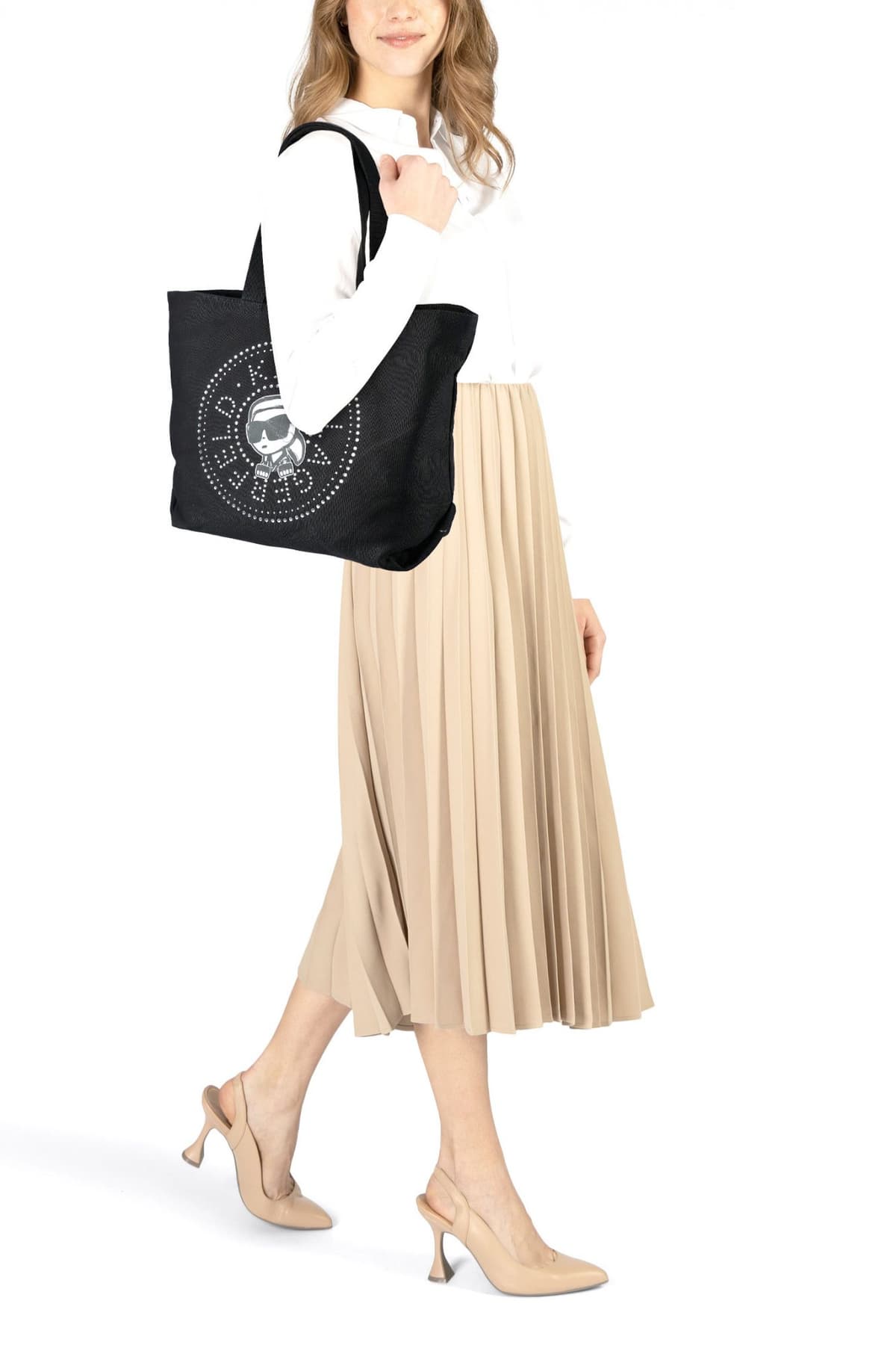 KARL LAGERFELD ΤΣΑΝΤΑ ΩΜΟΥ IKON CIRCLE RH SHOPPER LOGO ΣΤΡΑΣ ΜΑΥΡΟ