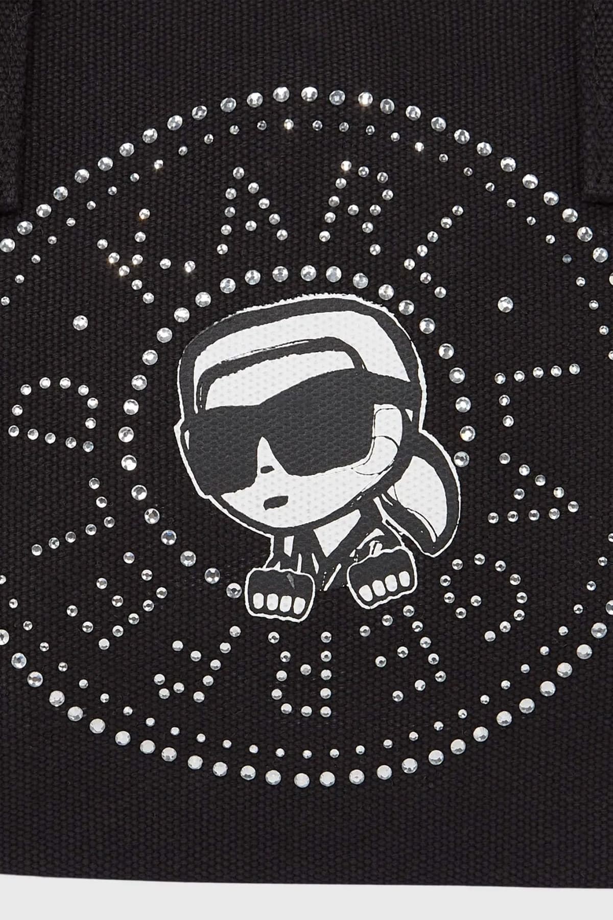 KARL LAGERFELD ΤΣΑΝΤΑ ΧΕΙΡΟΣ/CROSSBODY IKON CIRCLE RH SM SHOPPER LOGO ΣΤΡΑΣ ΜΑΥΡΟ