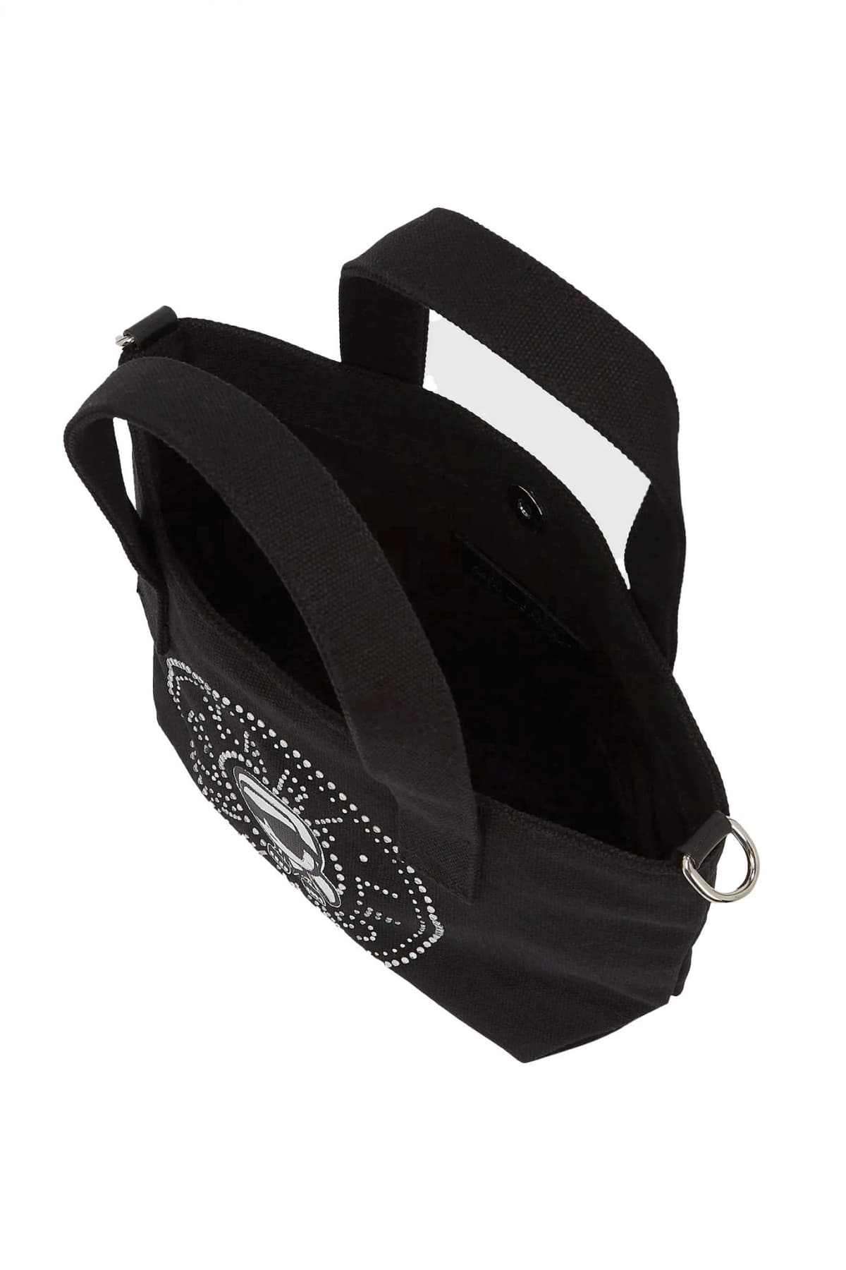 KARL LAGERFELD ΤΣΑΝΤΑ ΧΕΙΡΟΣ/CROSSBODY IKON CIRCLE RH SM SHOPPER LOGO ΣΤΡΑΣ ΜΑΥΡΟ