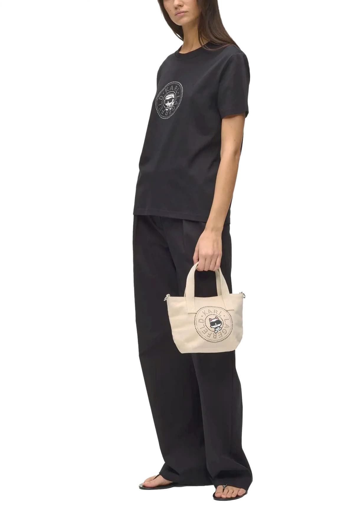 KARL LAGERFELD ΤΣΑΝΤΑ ΧΕΙΡΟΣ/CROSSBODY IKON CHOUP RH SM SHOPPER LOGO ΕΚΡΟΥ