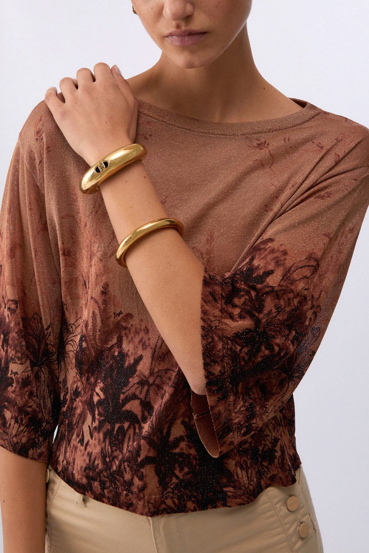 LIU-JO ΜΠΛΟΥΖΑ CROPPED CREW NECK ΚΑΦΕ