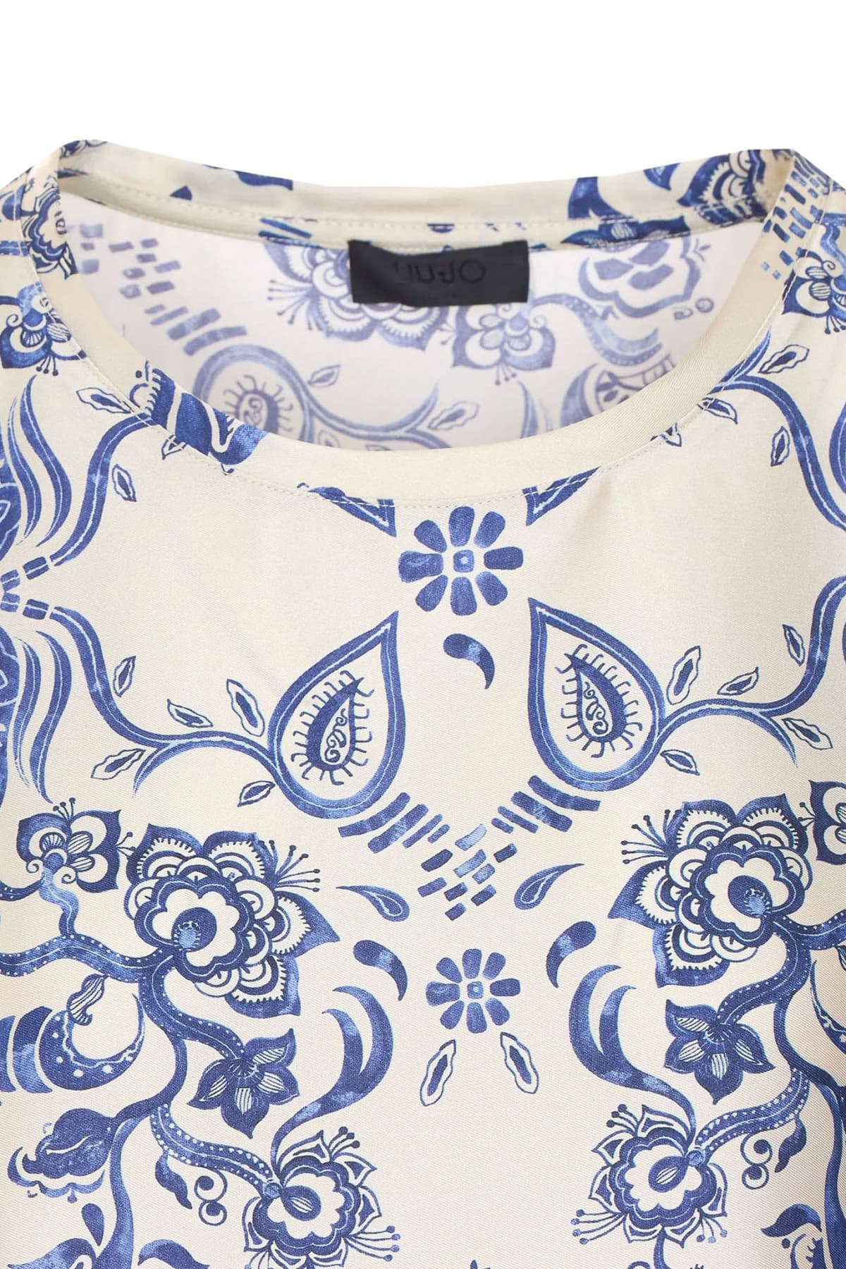 LIU-JO BETTER ΜΠΛΟΥΖΑ FLORAL ΜΕ ΟΨΗ ΣΑΤΕΝ ΜΠΕΖ-ΜΠΛΕ